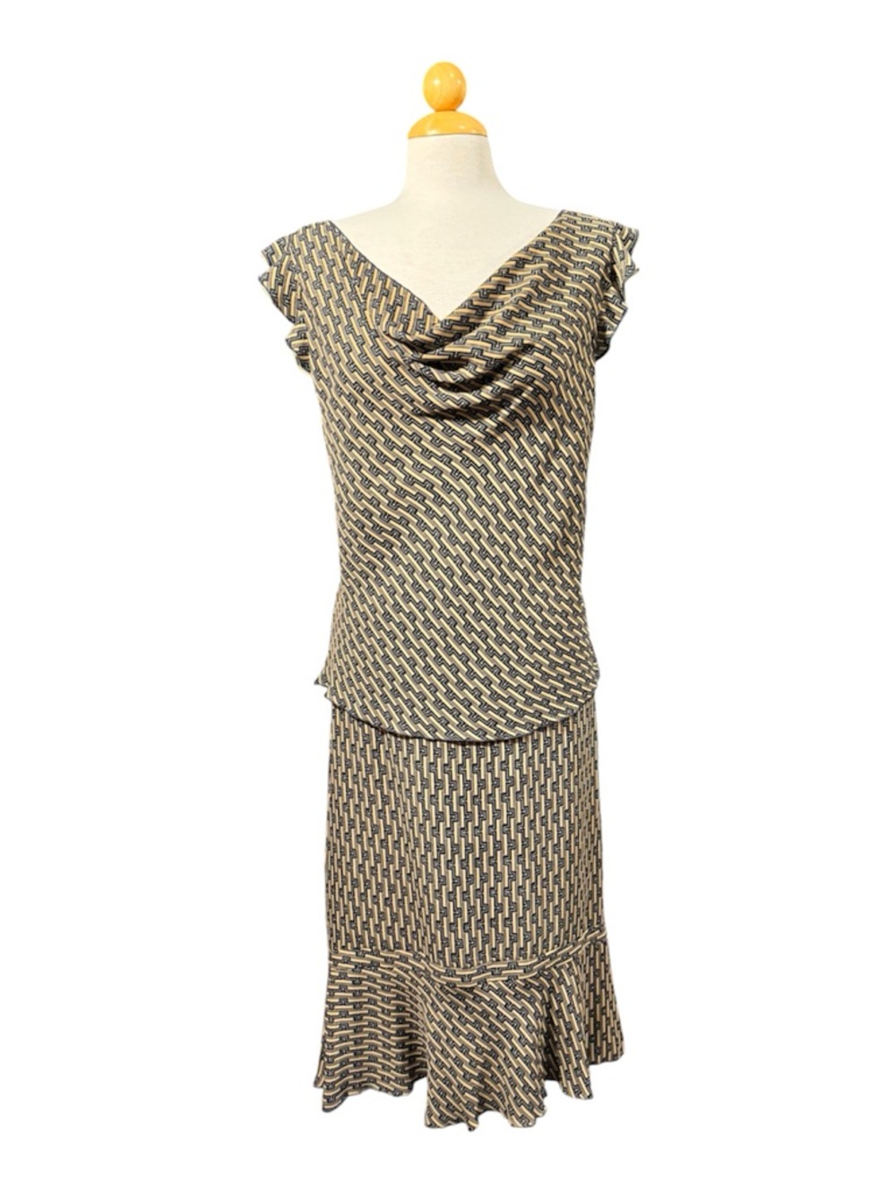 Reversible Turquoise/Brown Patterned Midi Skirt Set